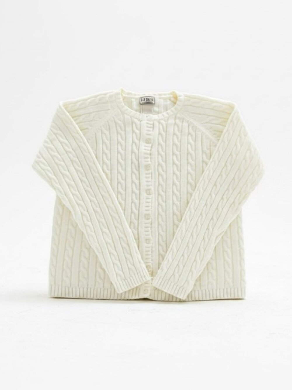 L.L. Bean Double L Cream Cable Knit 100% Cotton Cardigan Sweater Small